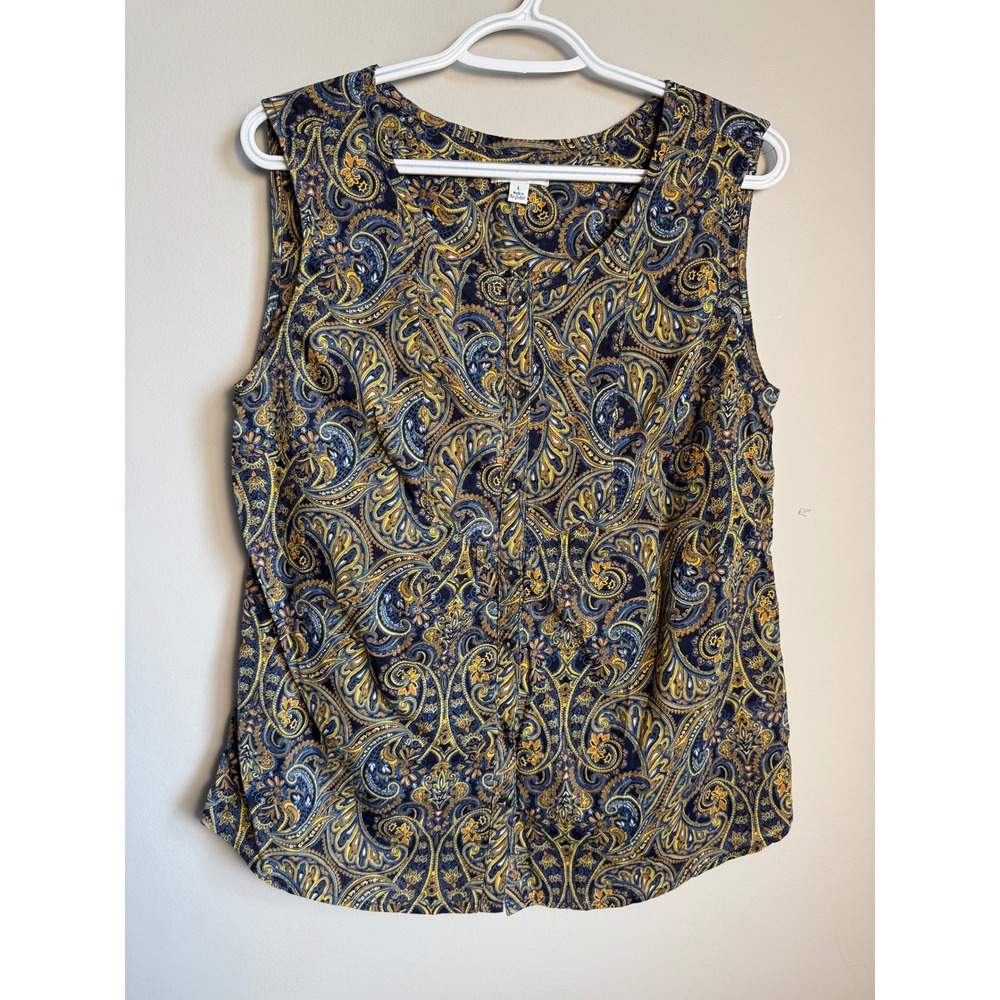 Croft & Barrow Sleeveless Paisley Button Front Blouse Large Boho Career Staple